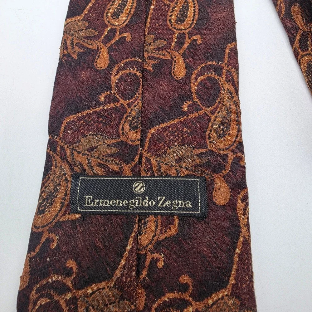 Ermenegildo Zegna Men's Silk Paisley Tie Burgundy Gold Italy Luxury Designer